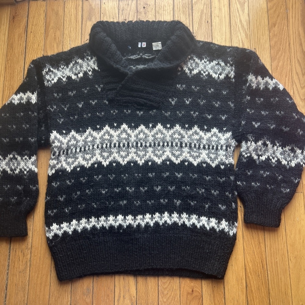 Hand Knit Icelandic Wool Sweater Fair Isle Chunky‎ Nordic MED 42
